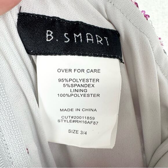 B Smart Full Length Sequined Floral Formal Prom Dress Plunge Form Fitting 3/4 - Picture 7 of 11